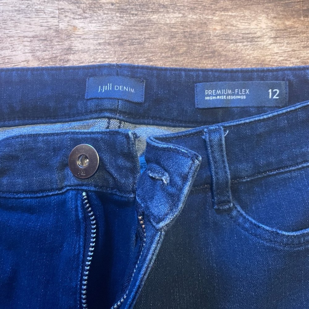Jjill premium flex high-rise leggings jeans, dark wash, size 12